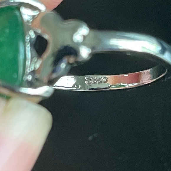 Women green jade S925 silver ring size 7.5 - Picture 8 of 9